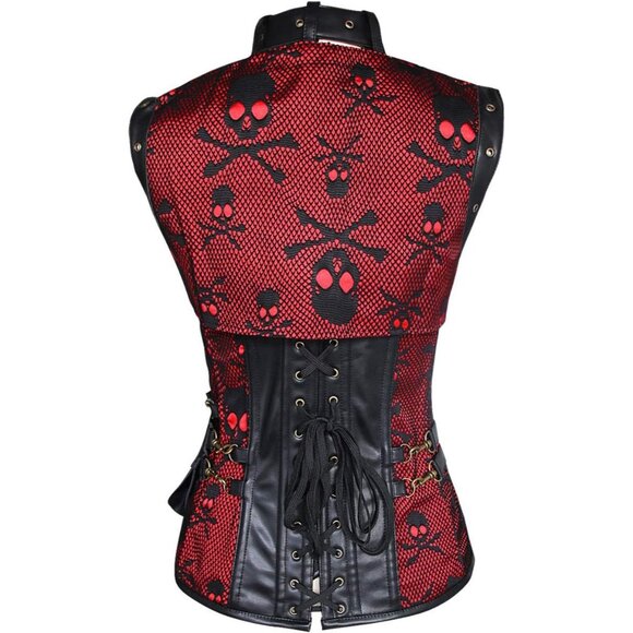 Women First Black\RED Steampunk Vintage Spiral Steel Boned Corset Bustier - Picture 2 of 6